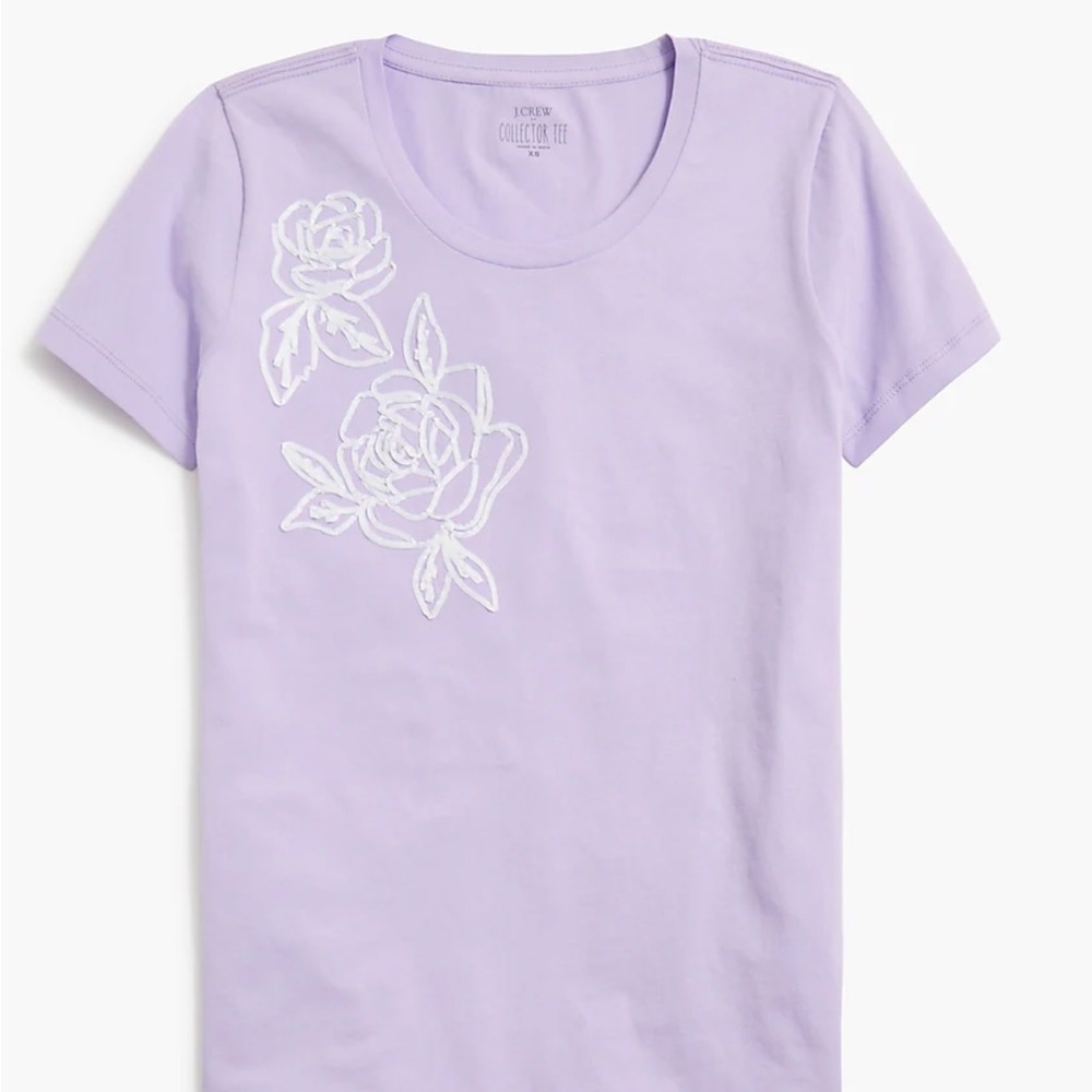 J. Crew Factory lavender t-shirt with cream embroidered roses